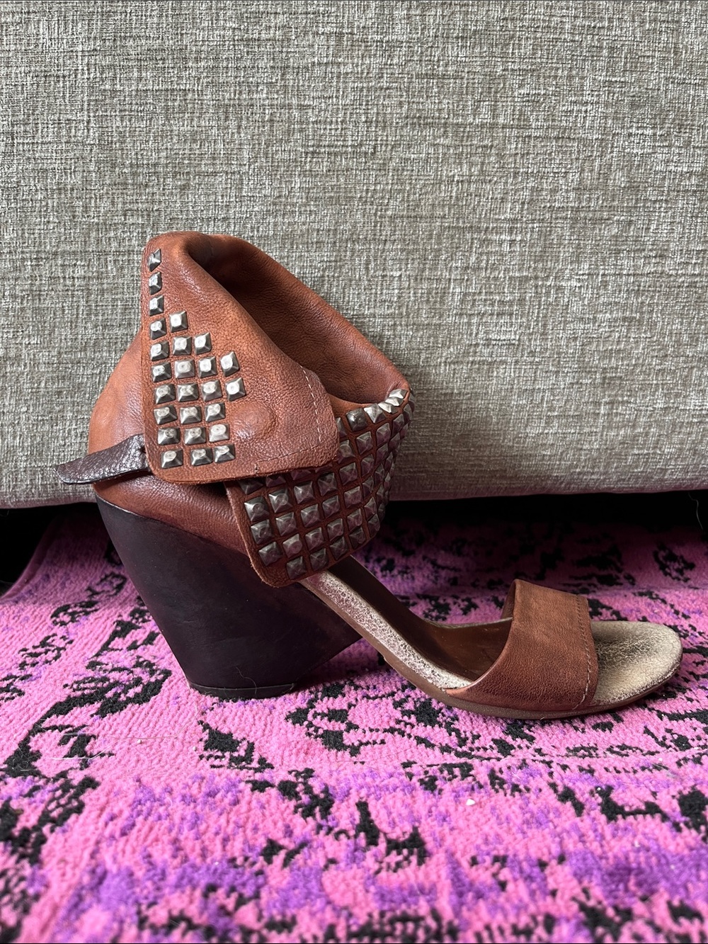 A.S.98 Brown Leather Studded Wedge Sandal